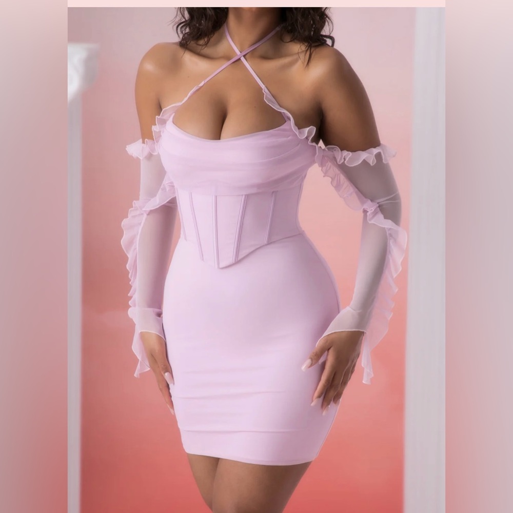 Oh Polly Corset Mini dress with ruffle sleeves